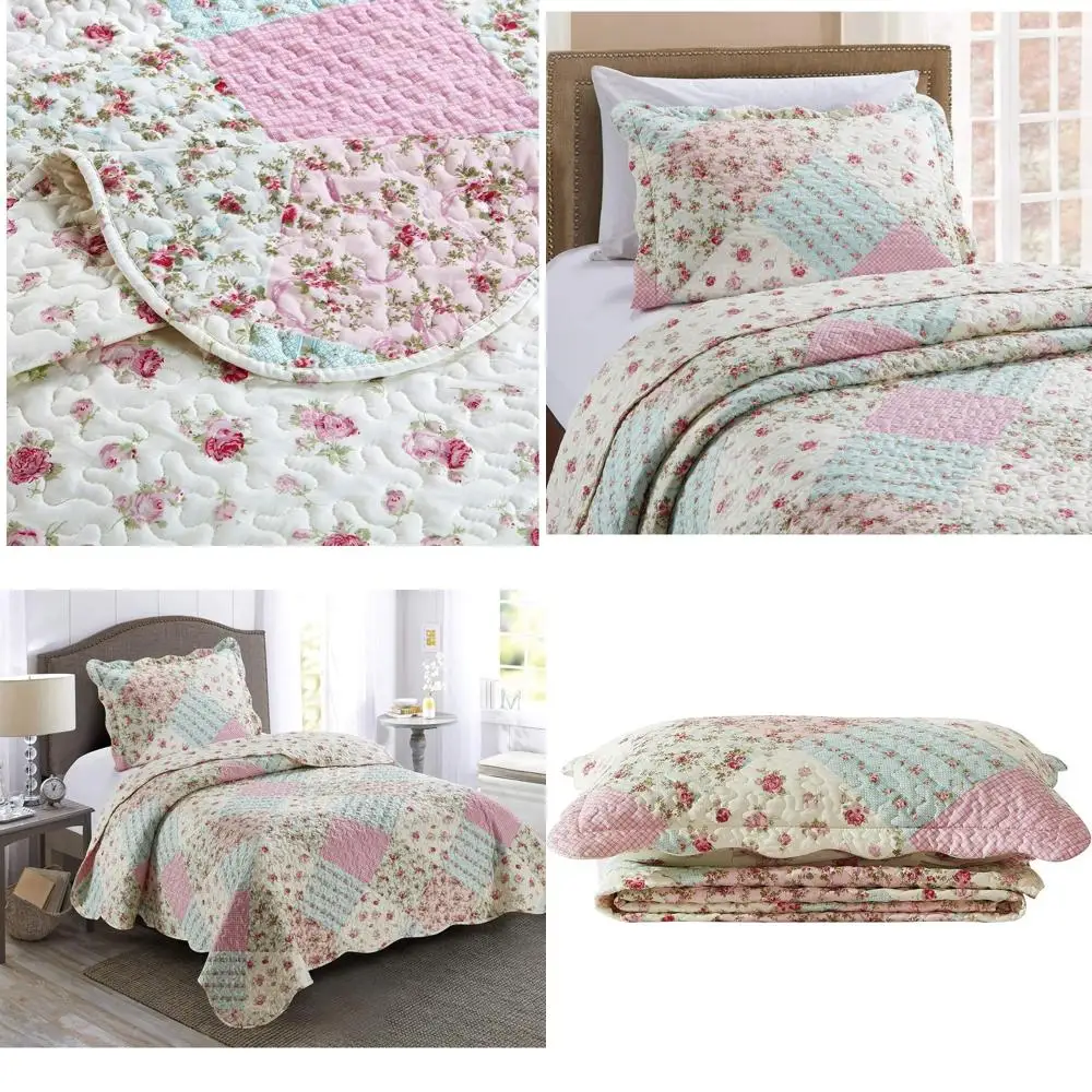 

Пэчворк «Розовая и зеленая роза», комплект одеял из 2 предметов с 1 навесом, двустороннее покрывало, легкое покрывало Sot, всесезонное, двойное,