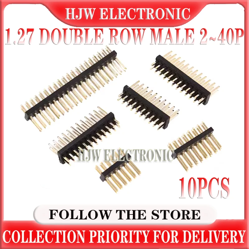 1.27mm 1.27 Double Row Male 2~40P Breakaway PCB Board Pin Header Connector Strip Pinheader 2*3/4/5/6/7/8/10/12/15/20/40p 3-50P