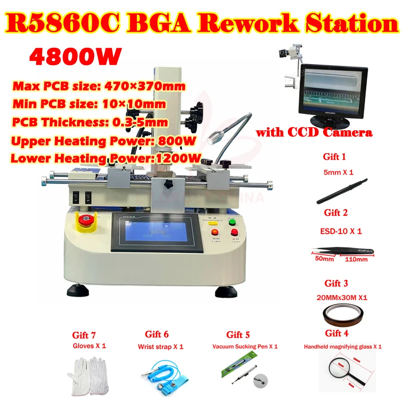 

LY-R5860 R5860C BGA Rework Station Hot Air 3 Zones With Laser Align Optional CCD System For Laptop Motherboard Chip Repair 4800W