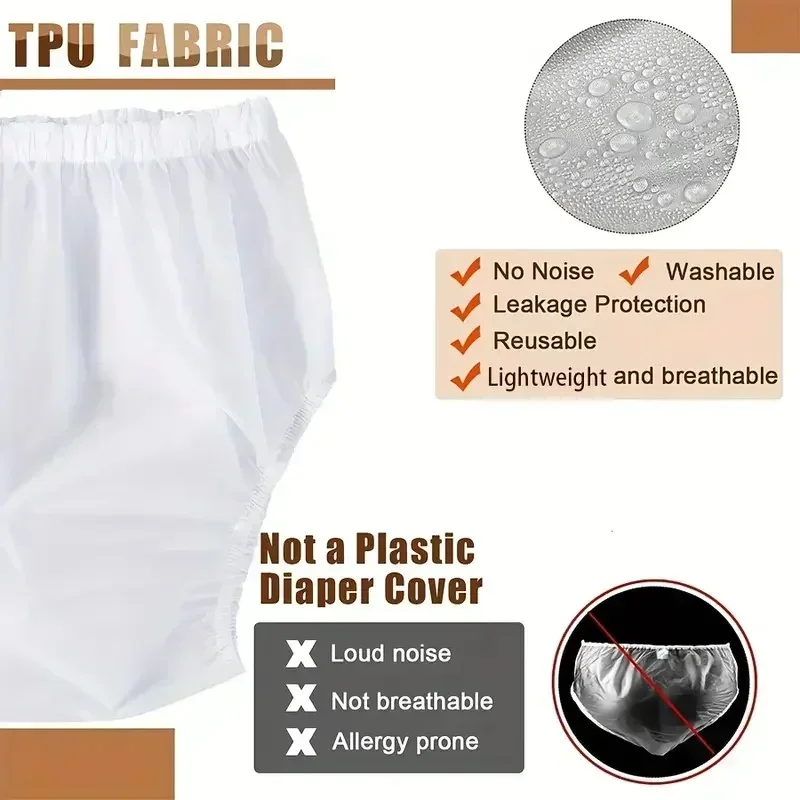 Reusable TPU Adult Diaper Coat Waterproof Incontinence Underpants Solid Color Plastic Diaper Super Soft