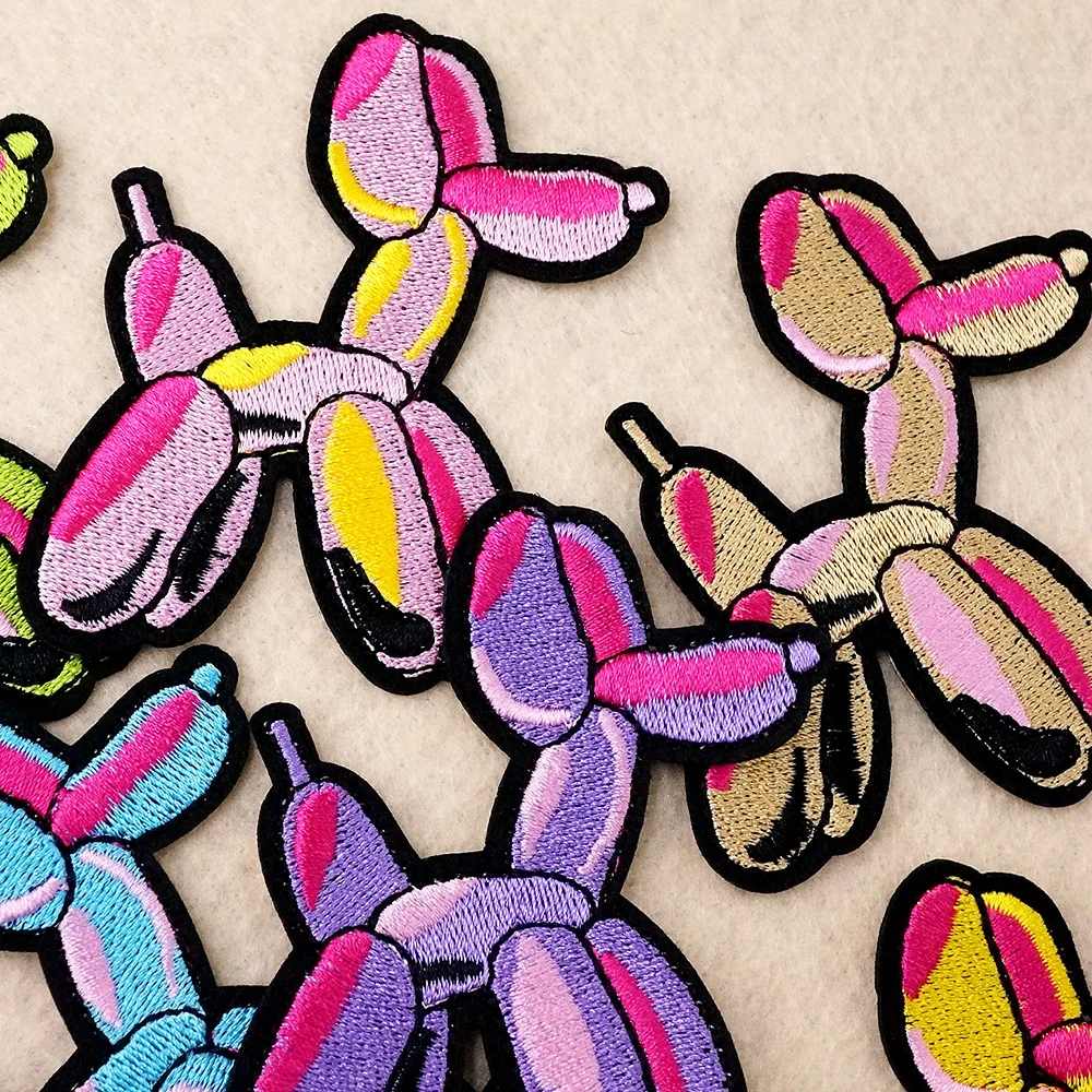 8Pcs/Lot Balloon Dog Purple Blue Pink Decoration Patches Embroidery Applique Ironing Clothing Sewing Supplies Decorative Patch