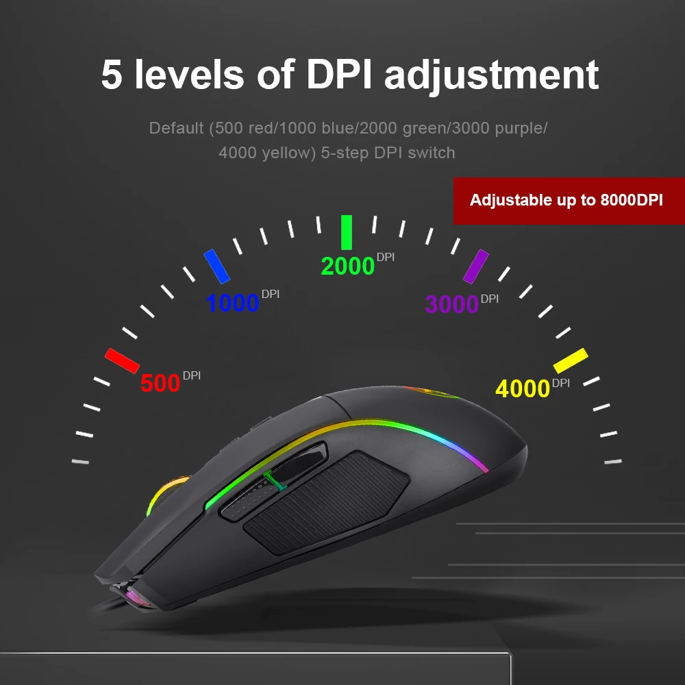 REDRAGON Lonewolf G105 RGB Mouse da gioco cablato USB 8000 DPI 8 pulsanti Mouse ergonomico programmabile per Computer Laptop PC Gamer