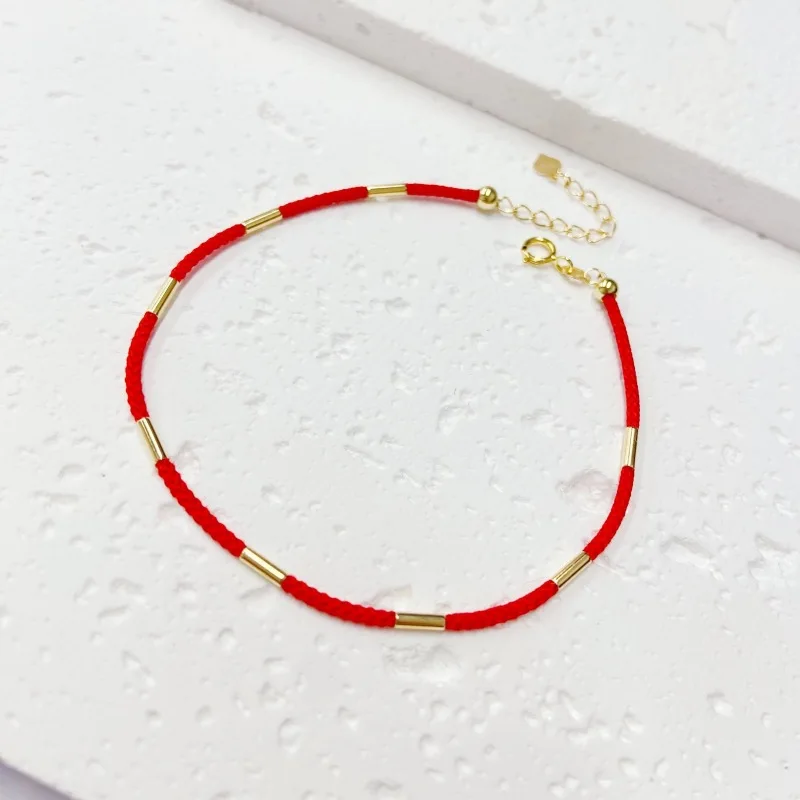 Real 18k Golden Red string bracelet for Woman Fine Jewelry Luxury High-quality Trendy Festival High Bracelet