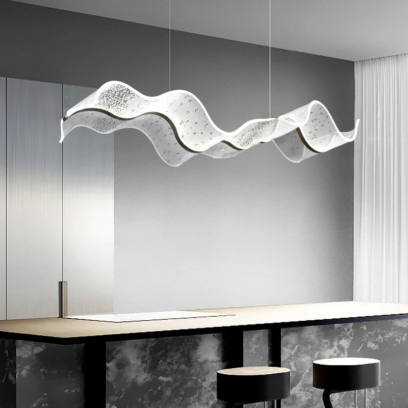 Modern Acrylic Art Ribbon Led Pendant Lights Dining Room Home Decor Hanging Lamp Fixtures Suspend Light For Bar Led Chandelier
