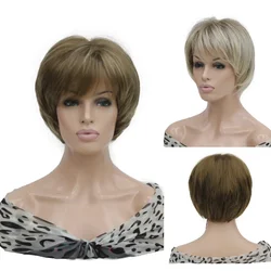 Women's Short Straight Wigs Biack/Brown Synthetic Fluffy Hair Bob Natural Wig