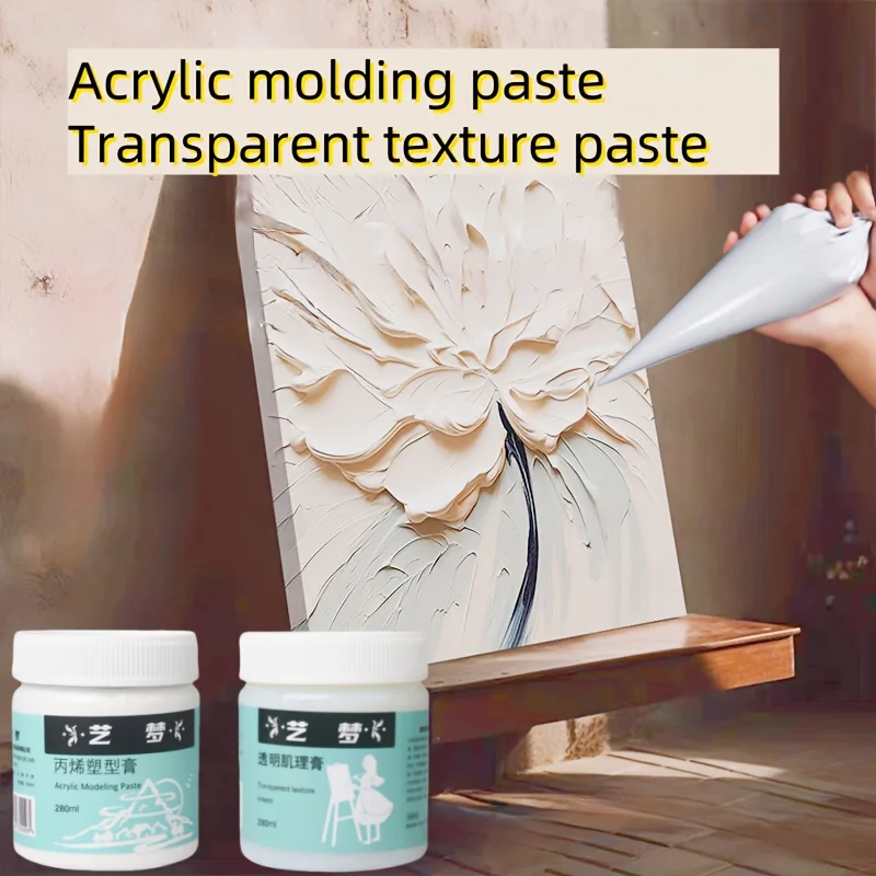 280Ml Acrylic Modeling Paste Transparent Texture Paste Three-Dimensional Easy-To-Build Texture Paste Suitable for Artistic