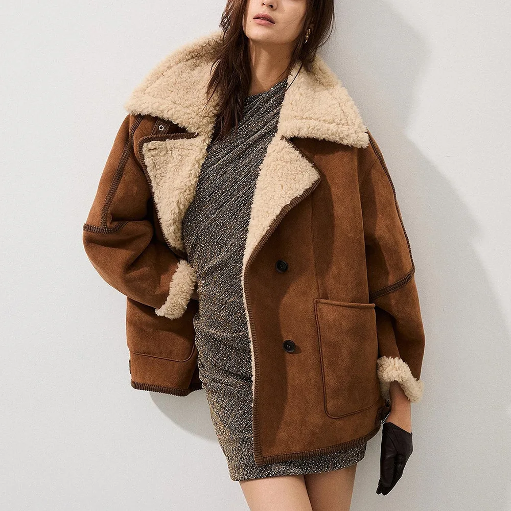 

2025 Winter Warm Faux Suede Fur Coat Women Eco Friendly Faux Fur Jacket