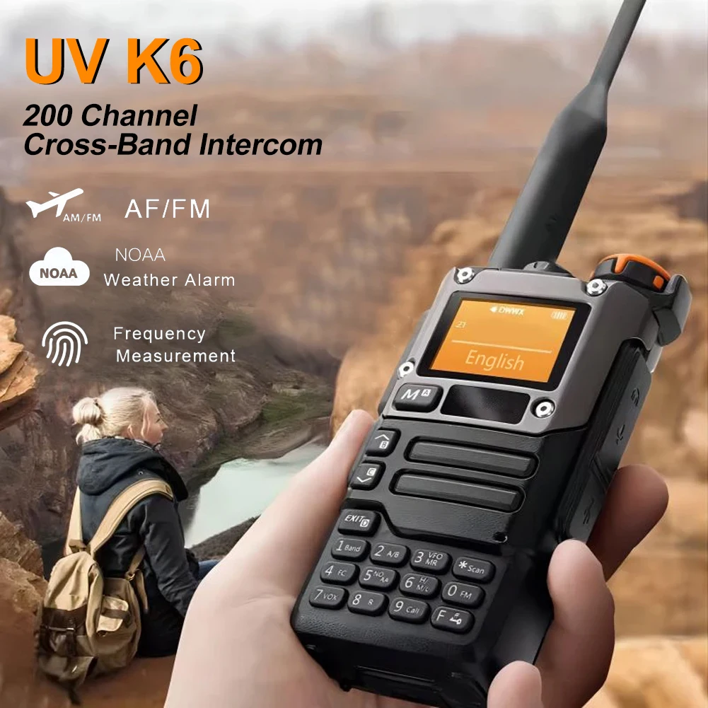 Quansheng UV K6 Walkie Talkie Portable AM FM Two Way Radio Long Range Receiver with 200 Channels Flashlight for Hiking Outdoor