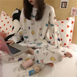 2pcs/Set Plus Size Women's Homewear Cute Cartoon Animal Student Pajamas Long-Sleeved Fall And Winter Long Pants Young Girls Clot