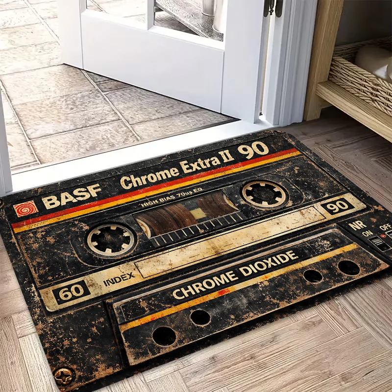 1pc Retro‑Tape‑Pattern Rectangular Area Rug, Indoor & Outdoor Floor Mat for Holiday Dining, Party, Home Decor