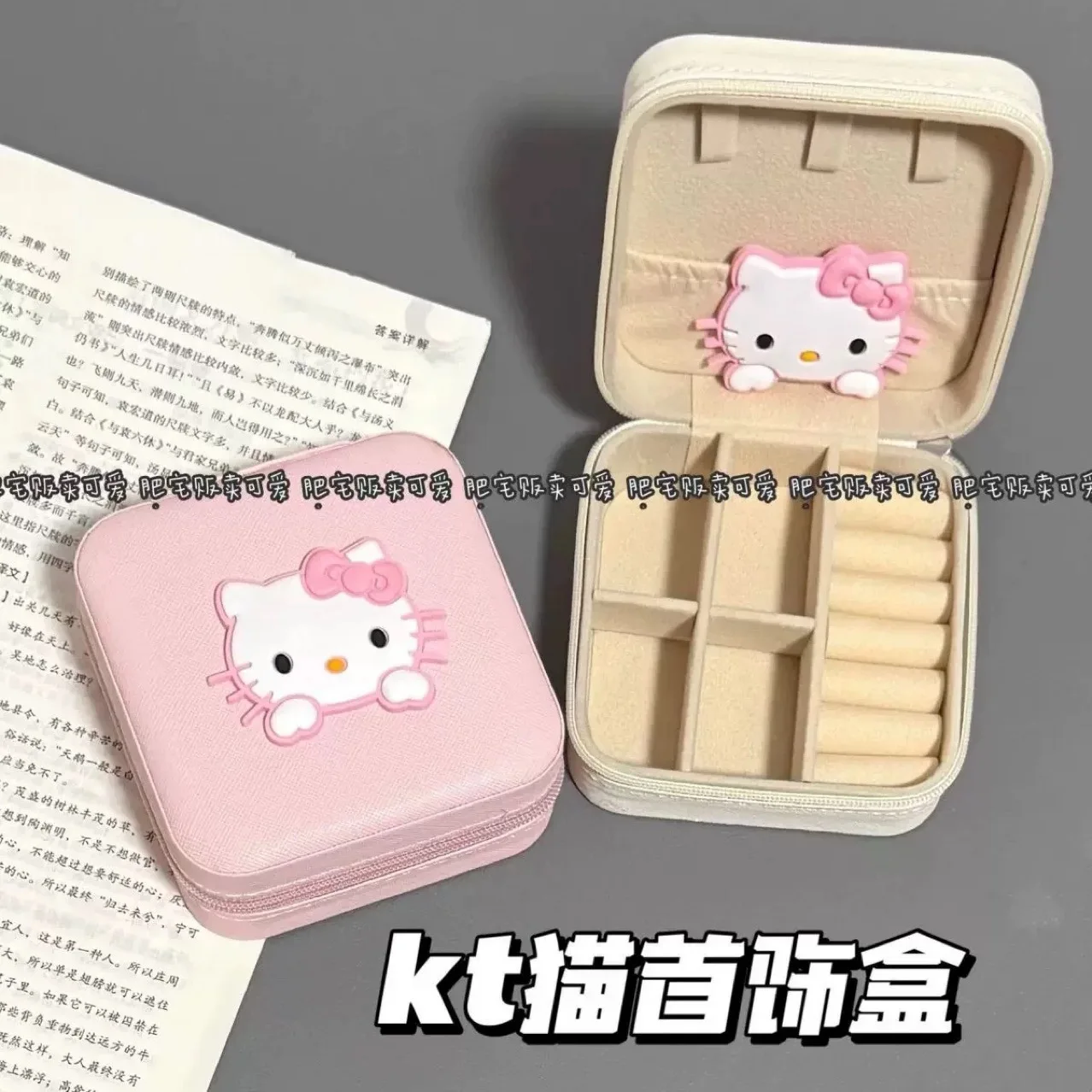 

New Sanrio Hello Kitty Jewelry Box Earrings Portable Ring Cute Cartoon Anime Storage Box Travel Mini Compact Accessory Storage