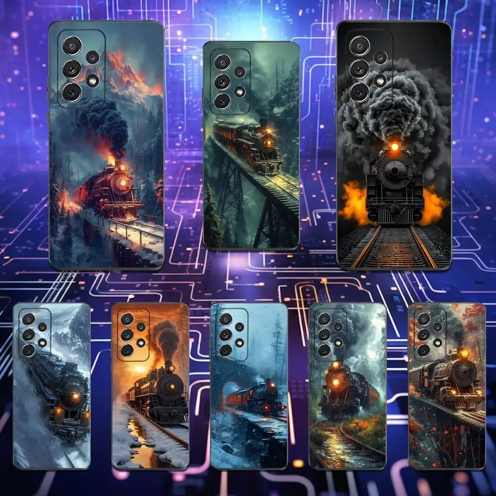 

Cool Steam Train Phone Case For Samsung S25,S24,S23,S22,S21,S20,S10,Ultra,Plus,Lite,FE,Soft Silicone Black Cover