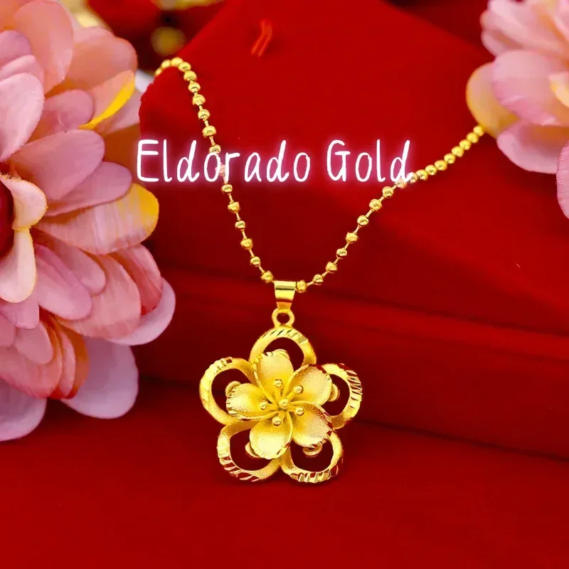 

Eldorado Gold 9999 Real Gold 24K Fashion Large Flower Pendant Women's Gold Jewelry Necklace Accessories