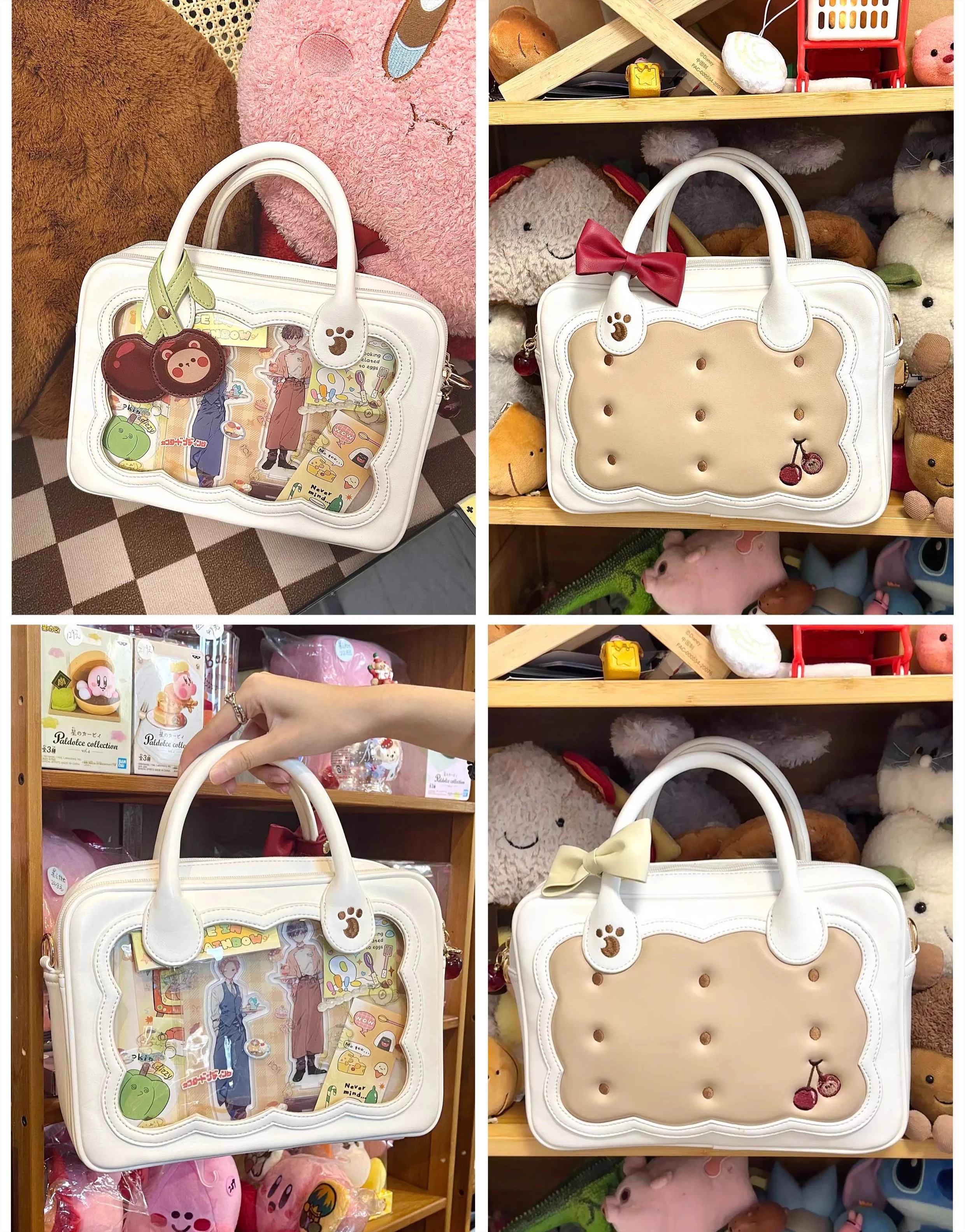 Japanese Original Cute Girl Lolita Bow Cherry Bear Biscuit Pain Shoulder Messenger Bag Large Appetite Bar Hand-held Lta Bag Girl
