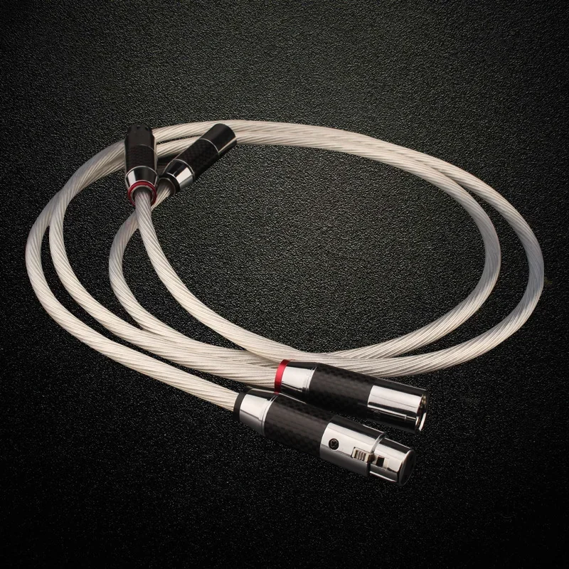 زوج كابل XLR 5N OCC كابل صوت مطلي بالفضة مع ألياف الكربون XLR التوصيل 3 دبوس XLR موصلات ميكروفون كابل الصوت التوازن