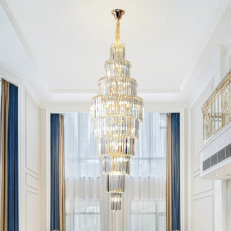 

Modern LED Crystal Chandelier for Staircase Luxury Living Room Decor Large Design Hall Lobby Light Fixture