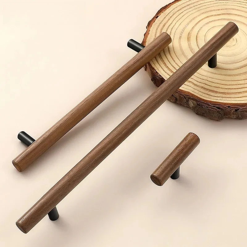 Log Wind Walnut Cabinet Door Handle Light Luxury Solid Wood TV Cabinet Wardrobe Drawer Knob