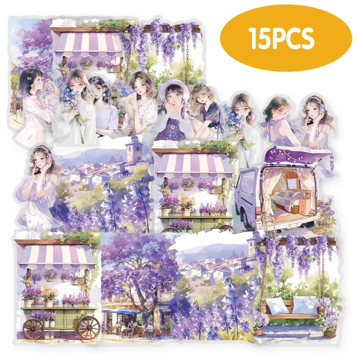 15 Stück Blumen- und Personenaufkleberpaket für Laptops, Alben, DIY-Tagebücher, Heimdekoration, Vintage-Partys, Schreibwarenaufkleber