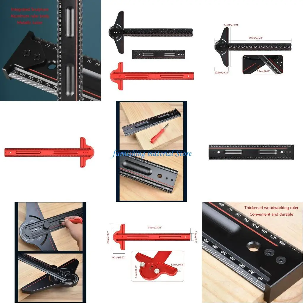Y5GD T Type Ruler Aluminum Woodworking Positioning Scribing Square Ruler Gauge Adjustable Protractor Carpenters DIY Accessory