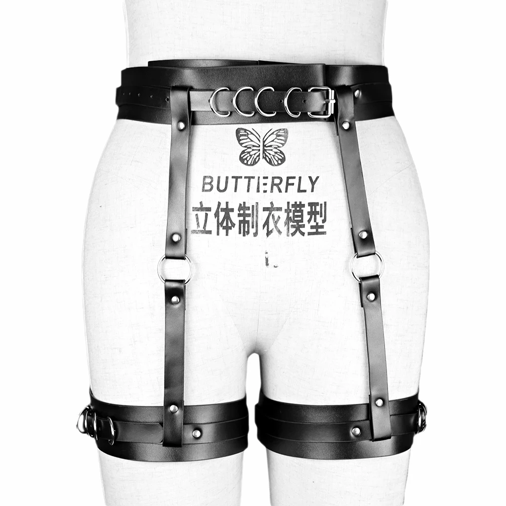 Sexy Woman Lingerie Goth Leather Garter Belt Punk Lower Body Harness Bondage Erotic Thigh Strap Sexy Woman Stockings Suspenders