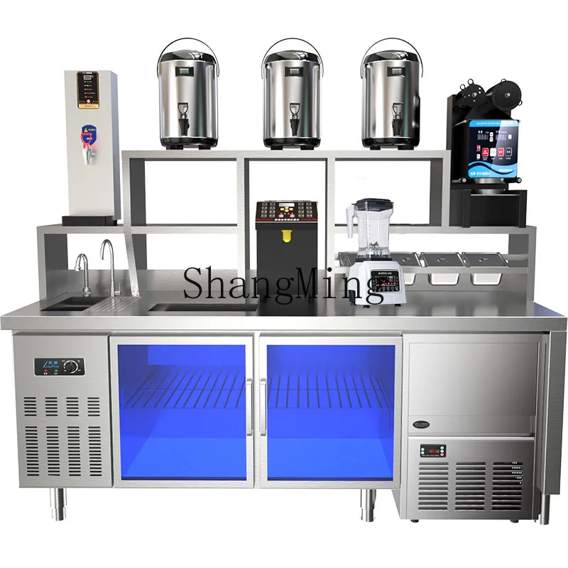 

ZYY full set of water bar counter refrigerated and fresh-keeping workbench stainless steel console commercial refrigerator