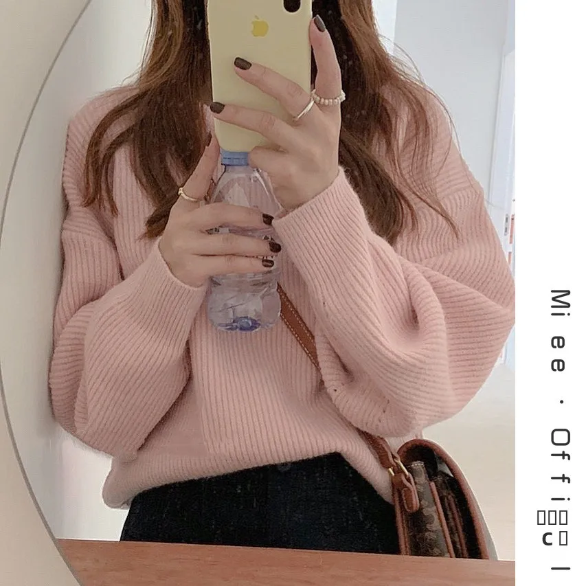 

Thiened Pure Color Толстовка с капюшоном Вязаный свитер с медвежьим мехом Све Дизайн Весна Новый Sle Женские прямые брюки круглые Ne Long...