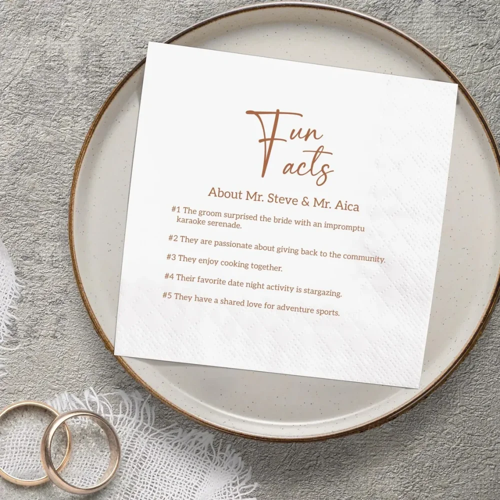 80 pcs Custom Wedding Napkins With Text|Personalized Fun Facts Napkins Sheets and more|Put Any Text On Cocktail Napkins