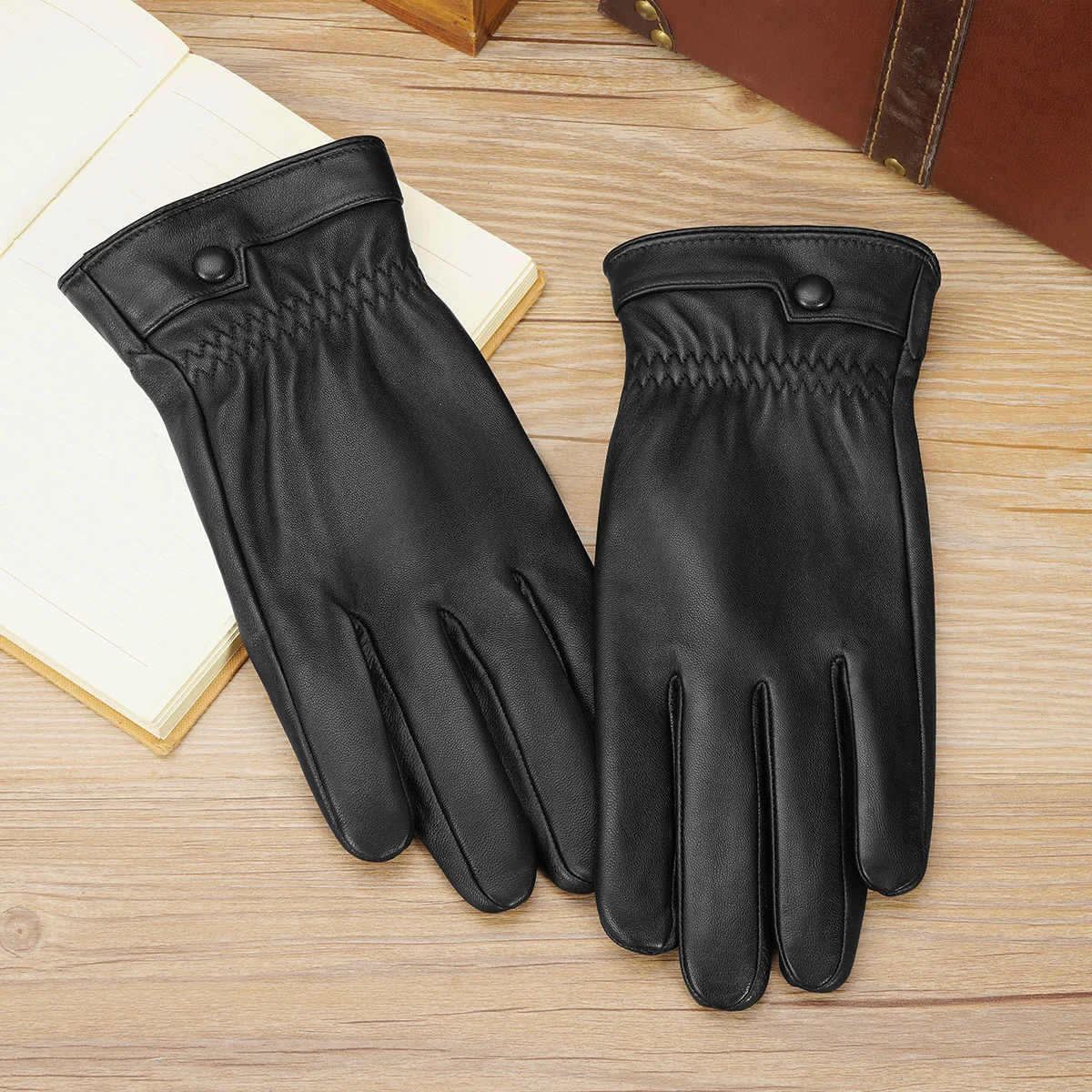 BISON DENIMถุงมือหนังสัมผัสหน้าจอถุงมือสำหรับชายฤดูหนาวWarm Mittens Full Finger Handschuhe Plusกำมะหยี่s019