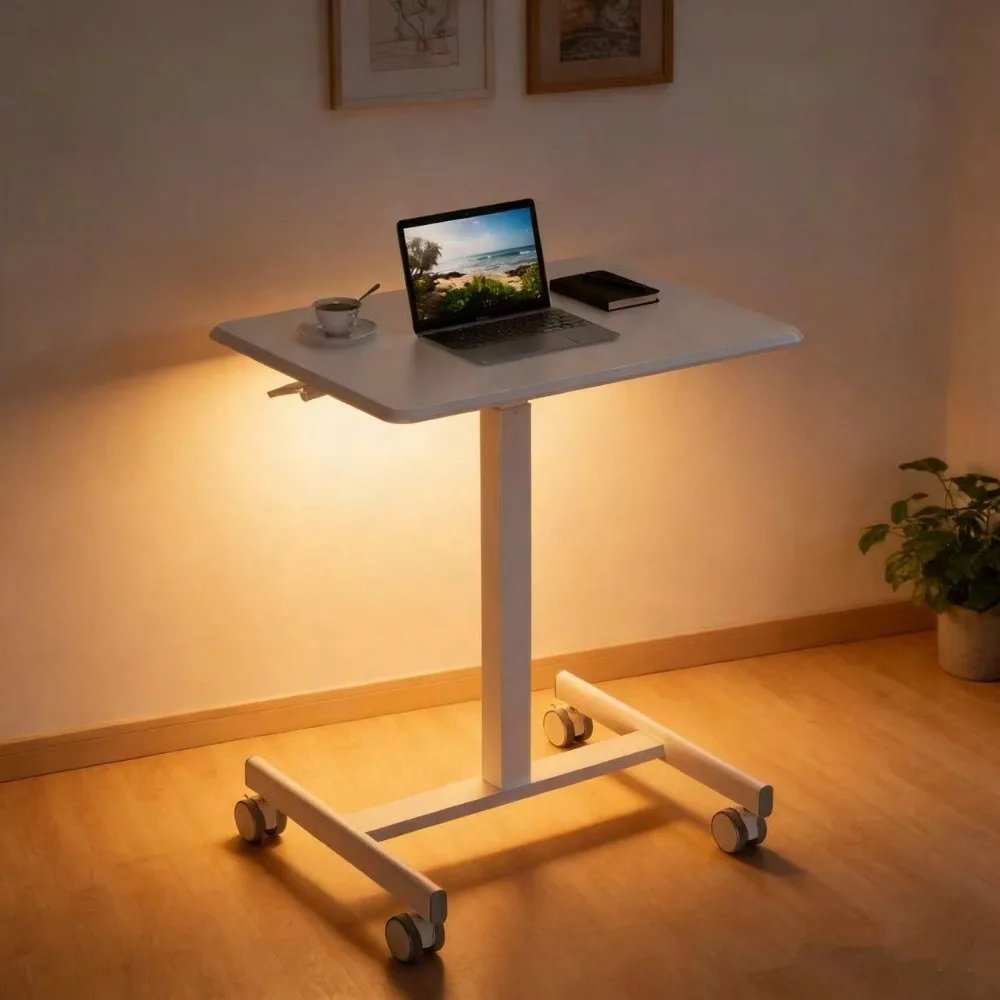 

Mobile Small Standing Rolling Desk Adjustable Height, Portable Laptop Desk On Wheels, Workstation For Home Office ,Black