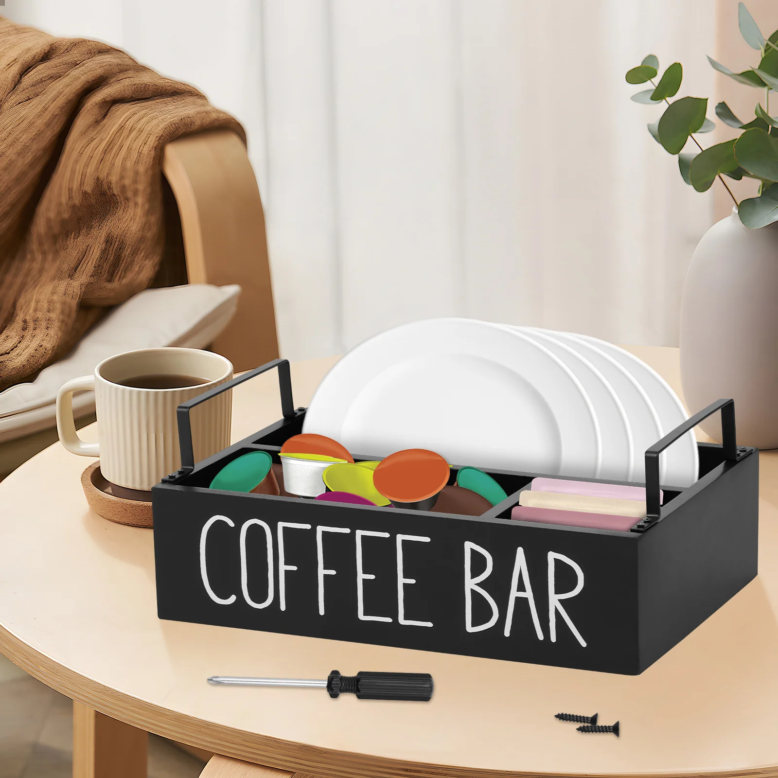 

4 Grids Wood Coffee Station Organizer box tea bag Paper Cup Nespresso Dolce Gusto Coffee capsule holder coffee bar accessories