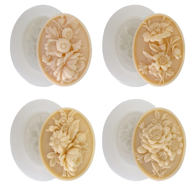 Creative Flower Shaped Silicone Soap Molds DIY Aromatherapy Candle Mold Handmade Oval Soap Making Mould