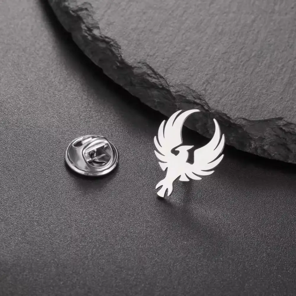 Trendy Stainless Steel Phoenix Brooch Pin Unisex Design No Rust Totem Brooch Mini DIY Animal Pins Shirt Accessories