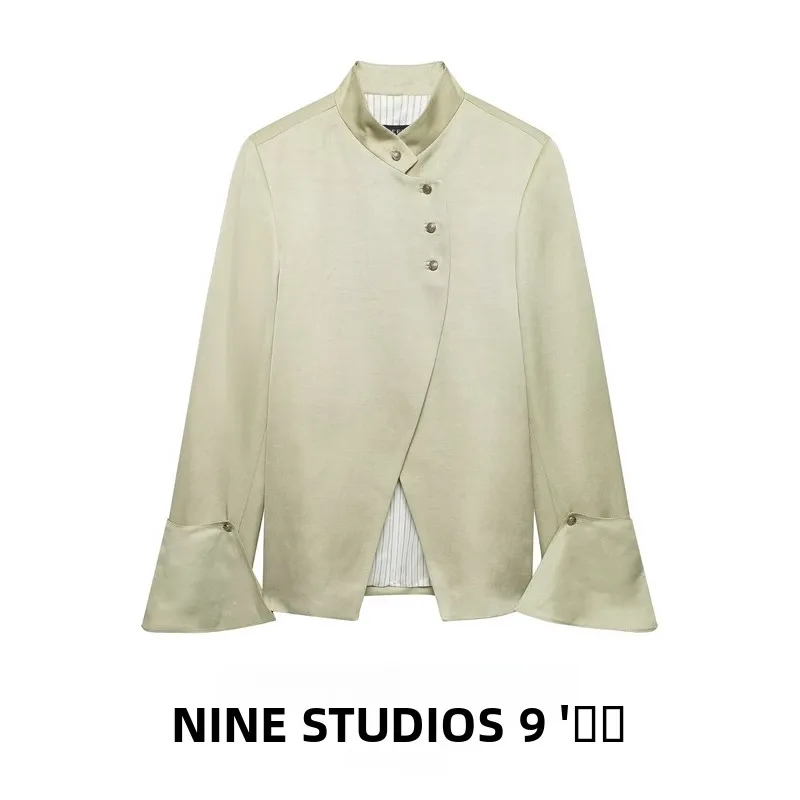 

NINE ZAR Women's Decorative Collar Button Jacket Layered Long Sleeve Suit Outerwear Polyester Fabric Spring 2026