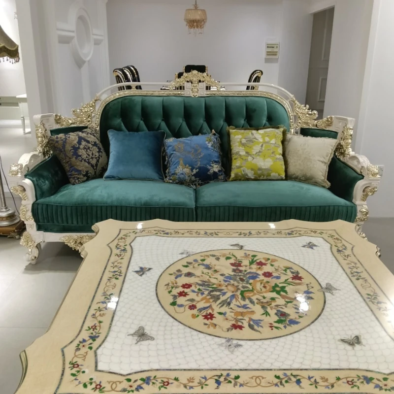 French sofa 124 combination, palace luxury villa living room solid wood green princess chair