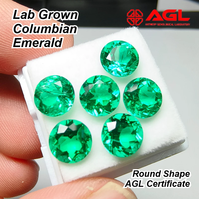 

High Quality Lab Grown Columbian Emerald Hand-cut Charms Gemstone Round Shape for DIY Jewelry Making Selectable AGL Certificate