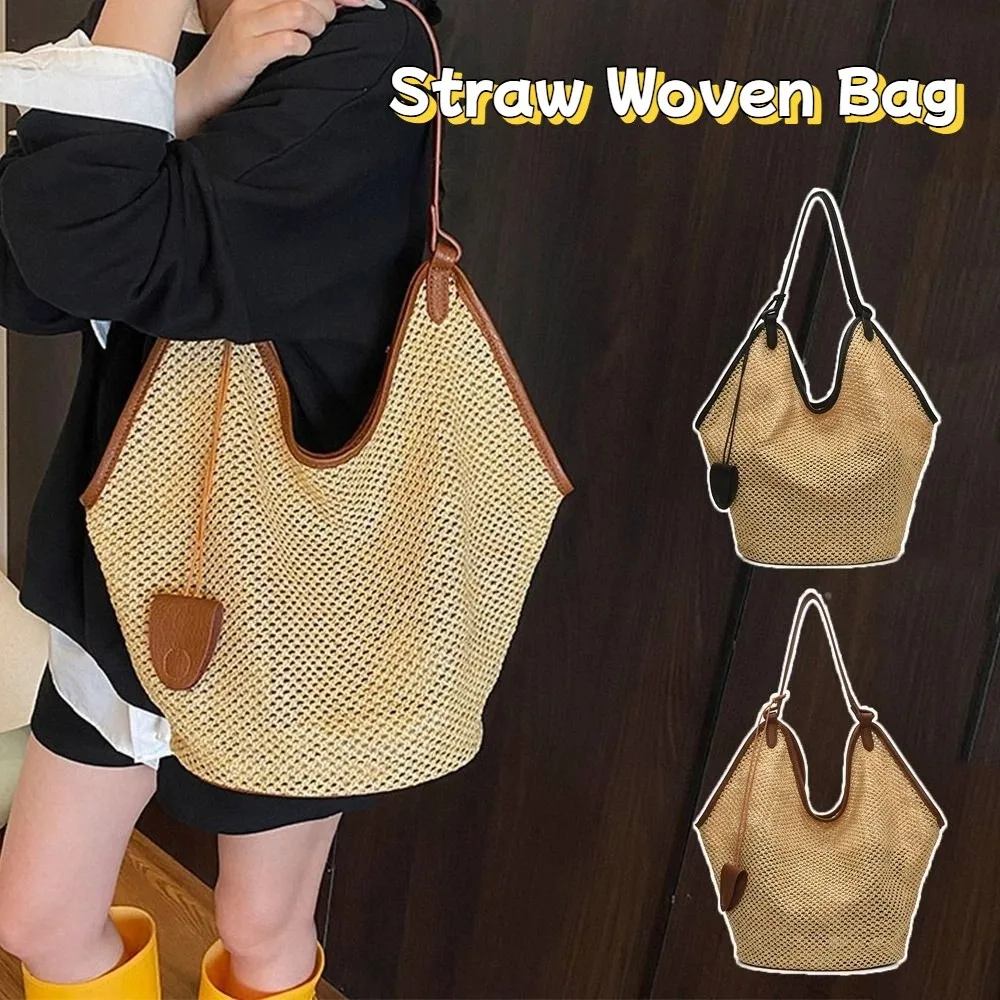 

Hollow Out Straw Woven Bag Tote Bagwith Sunglasses Clip Beach Handbag Bohemian Beach Bag Large Capacity Parent Shoulder Bag