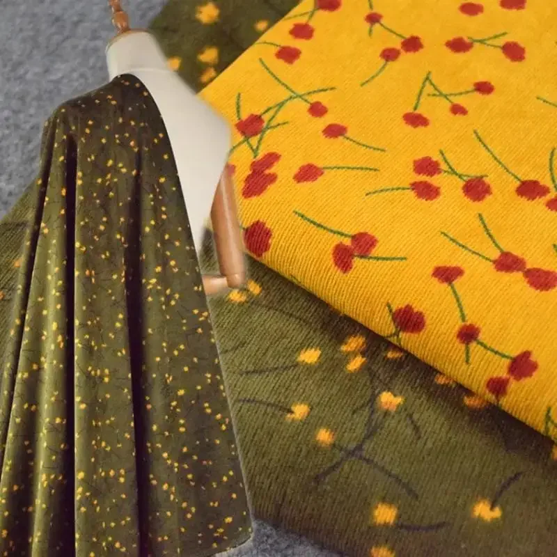 

Красочная вельветовая ткань с принтом, бархатная ткань в свежую цветочную полоску для классической рубашки, куртки и брюк - разные узоры