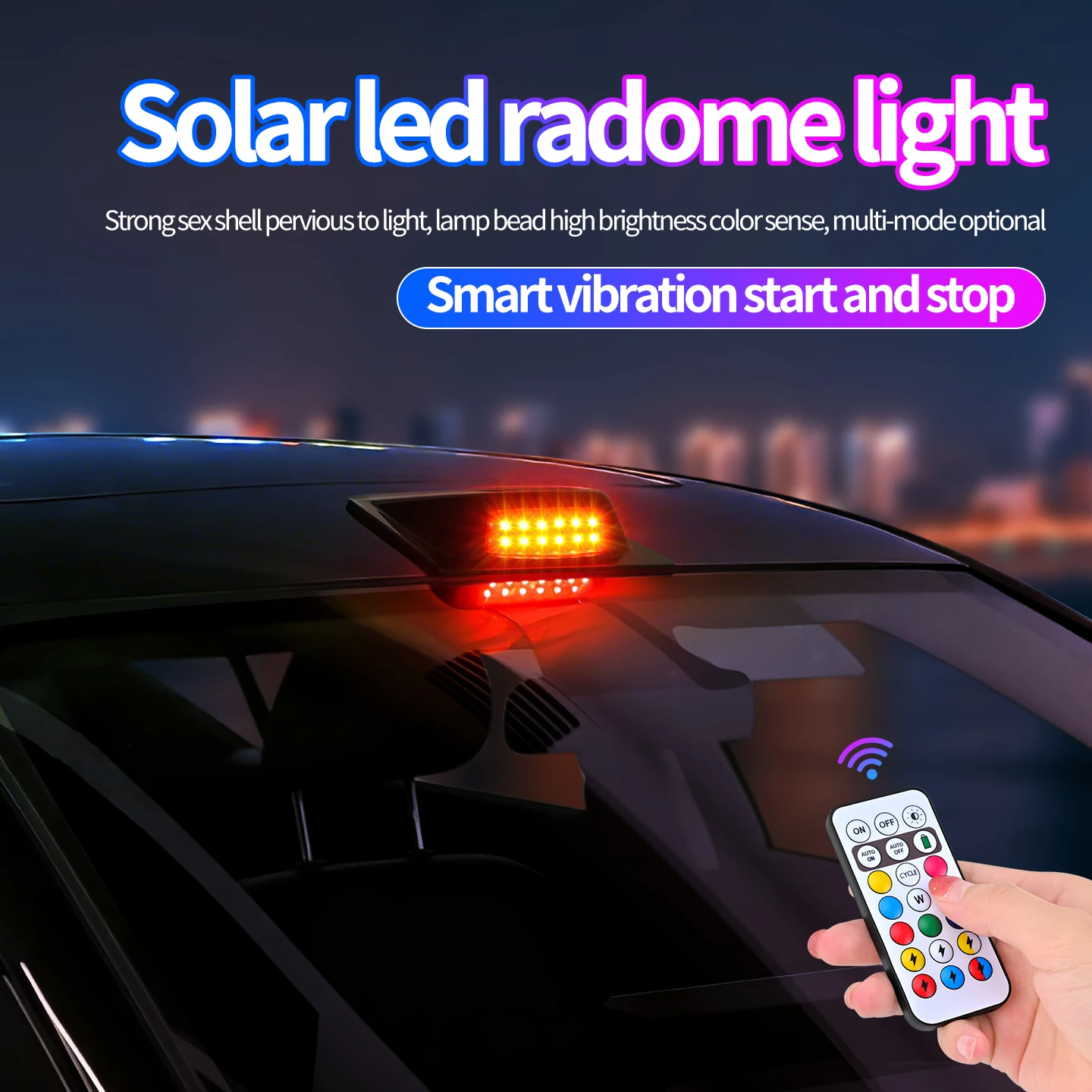 Solar powered LED car roof LiDAR decorative cover light anti rear end collision warning flashing navigation light