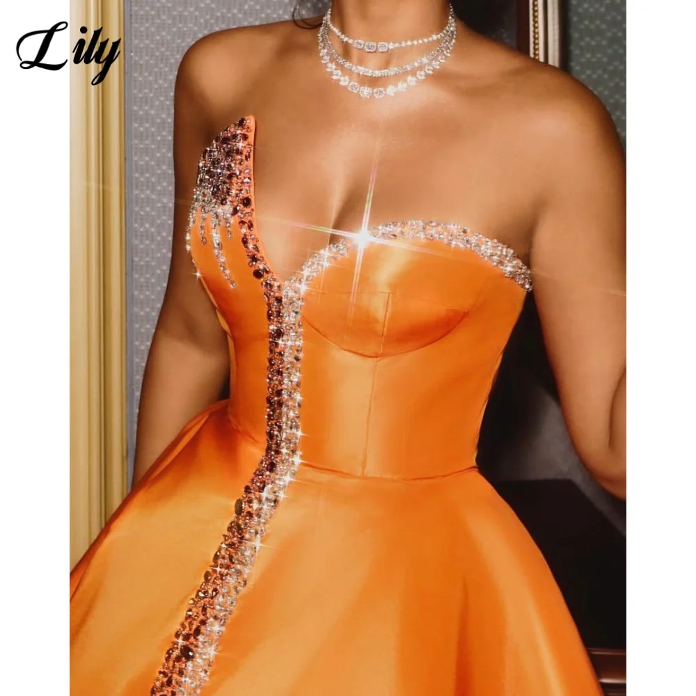 

Lily Orange Sequins Night Dress Sleeveless فساتين السهرة with Pleats Satin A-Line Sweetheart Party Dress Customized