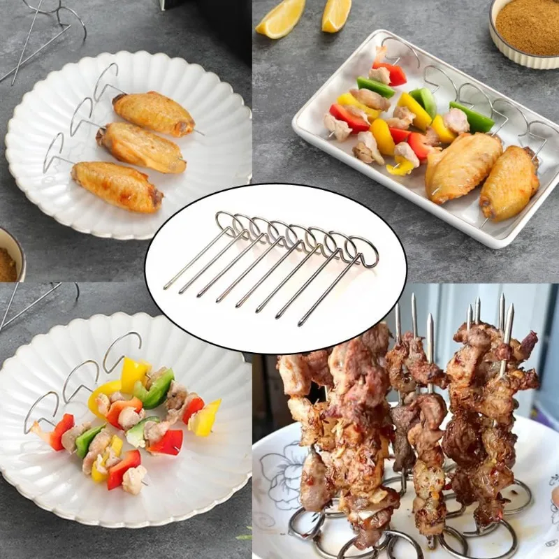 10-30 Stück Edelstahl-Grillspieße für Heißluftfritteusen, vertikale Grillspieße, universelles Zubehör, wiederverwendbare vertikale Grillstäbe – Detail 6