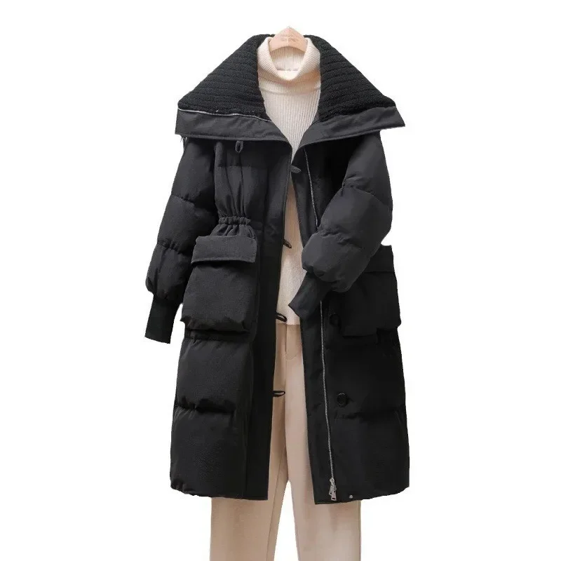 Thick Mid-Long Knee-Length Jacket for Women, Loose Jackets, Thick Warm Coat, Winter Clothing, Korean Fashion, High Quality, New