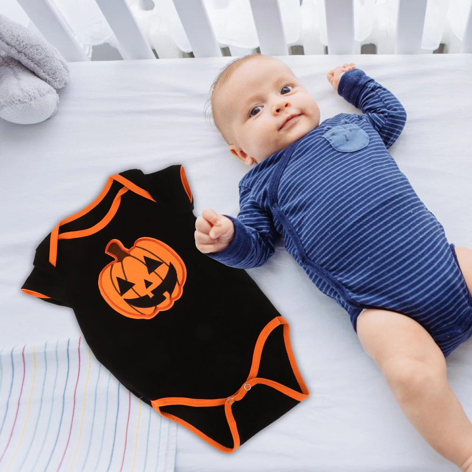 

Baby Halloween Pumpkin Costume Romper Short Sleeve Bodysuit with Matching Headband for Newborn Infant Fall Party Outfit