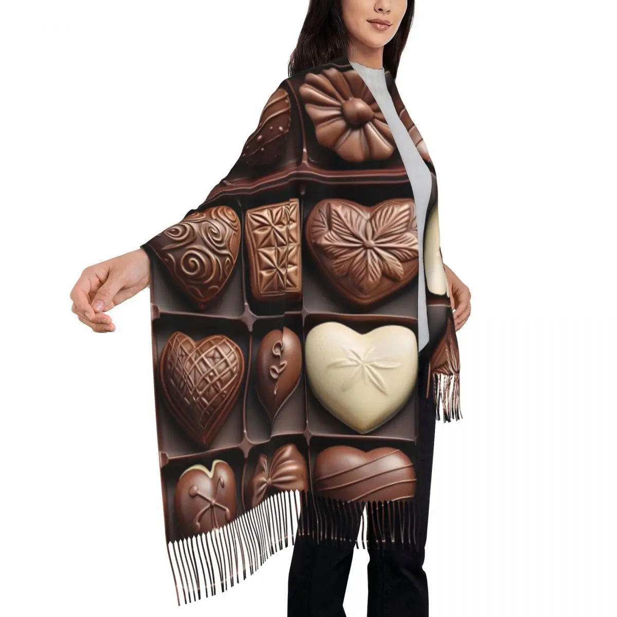 保温スカーフ冬エレガントな手作りチョコレートキャンディアレンジメントアートショールラップブファンダムジェ女性カジュアルヘッドスカーフ