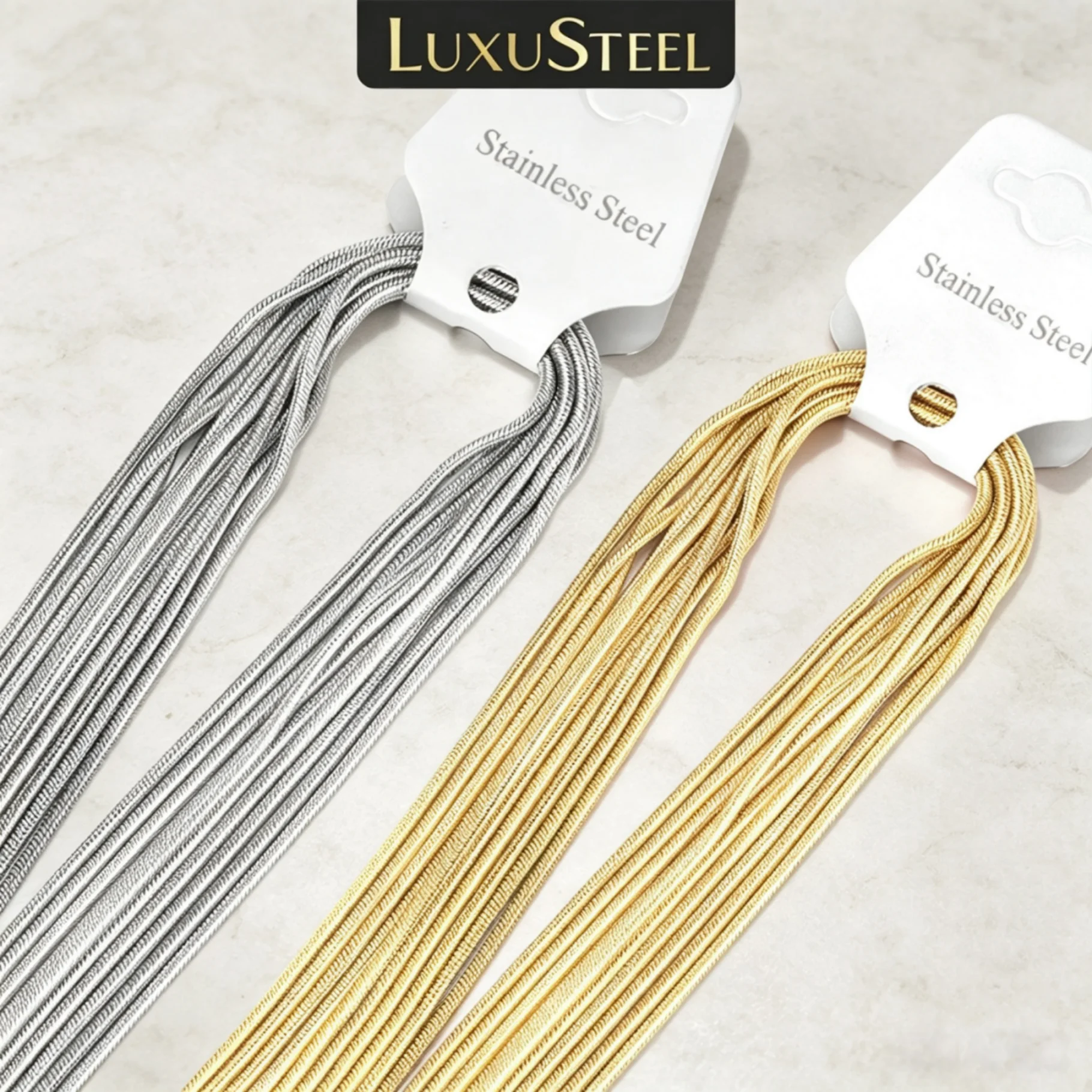 LUXUSTEEL 2mm 10Pcs/Lots Round Snake Chain Stainless Steel Necklace Golden Necklaces Pendants Lobster Clasp Inoxidable DIY