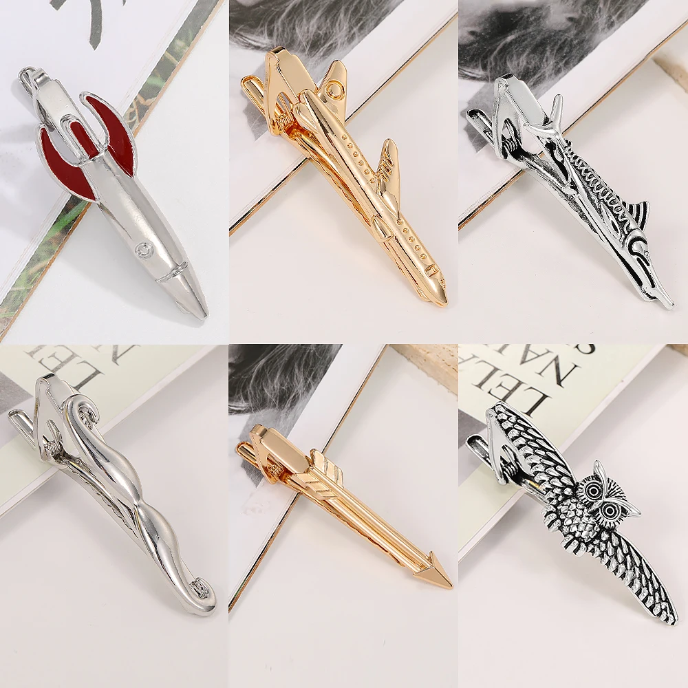 New Arrival Personality Mens Tie Clip With Plane Beard Rocket Owl Arrow Swordfish Shaped