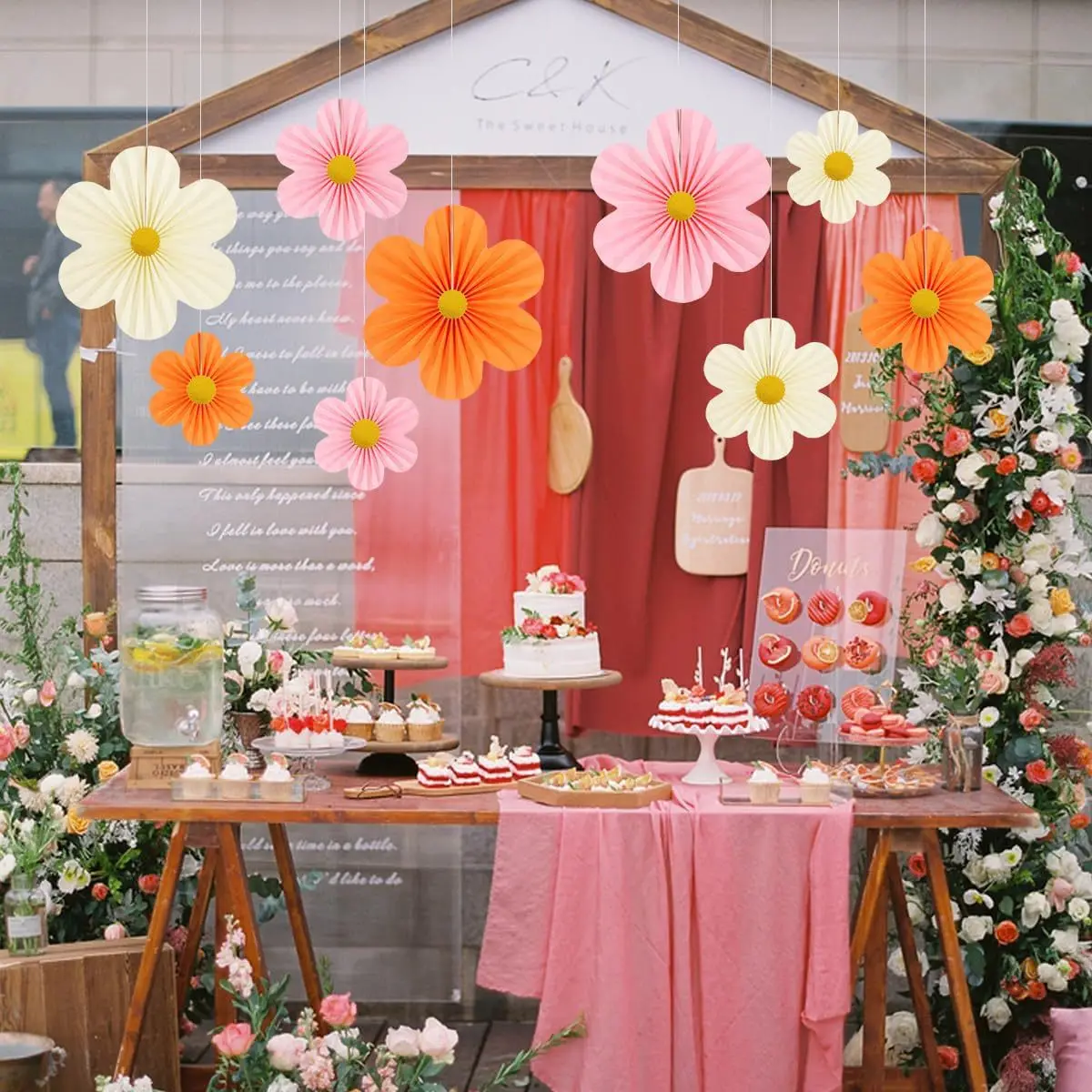 10 Stück Papierblumen-Dekorationen, Party-Papierfächer, florale Pom Poms, florale Hintergrunddekoration für Hochzeiten, Geburtstagsfeiern, Dekorationen – Detail 14