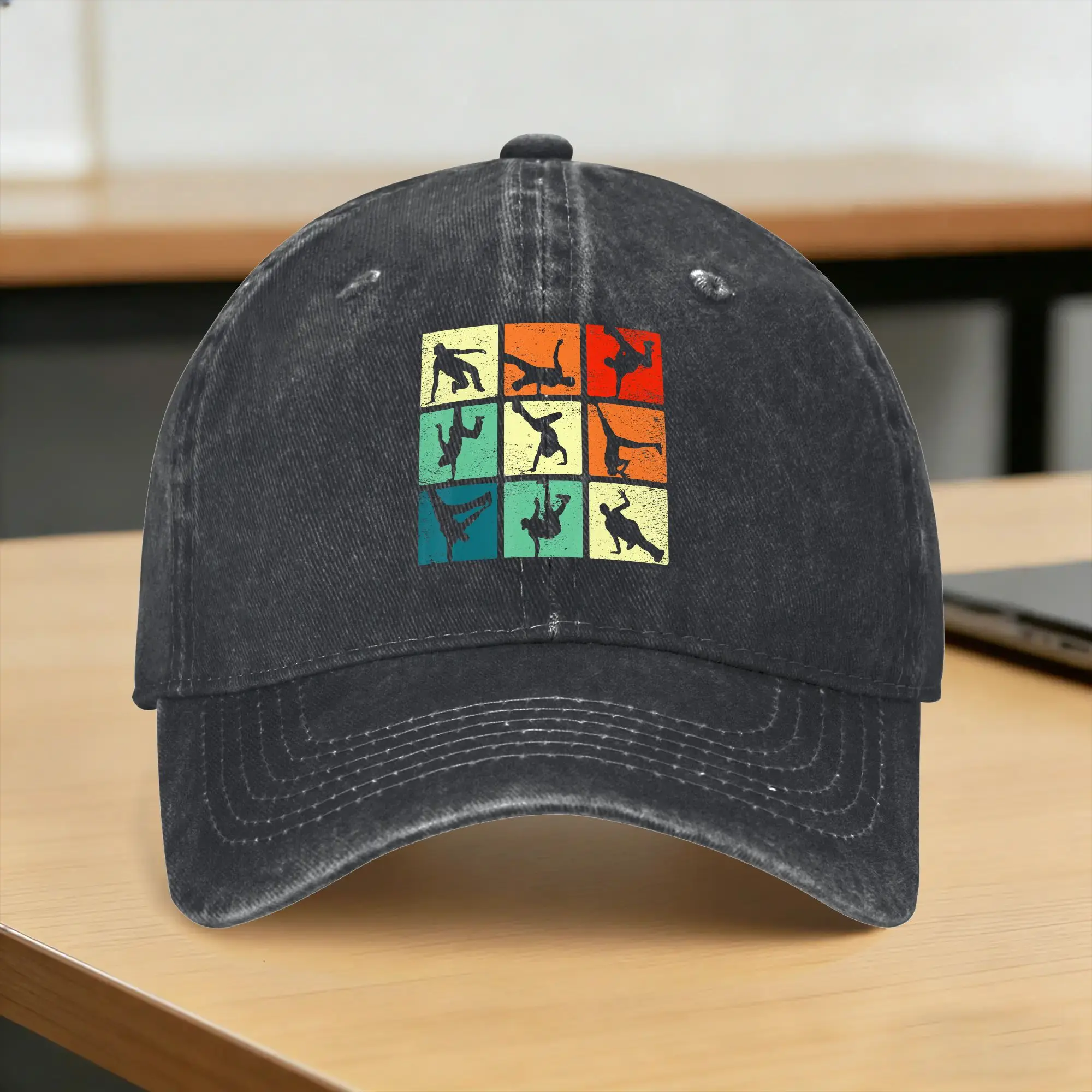Break Dancing Shirt Bboy Poses Retro Vintage Hip Hop Washed Baseball Cap  Sun Trucker Hat Summer Unisex-Teens Snapback Cap