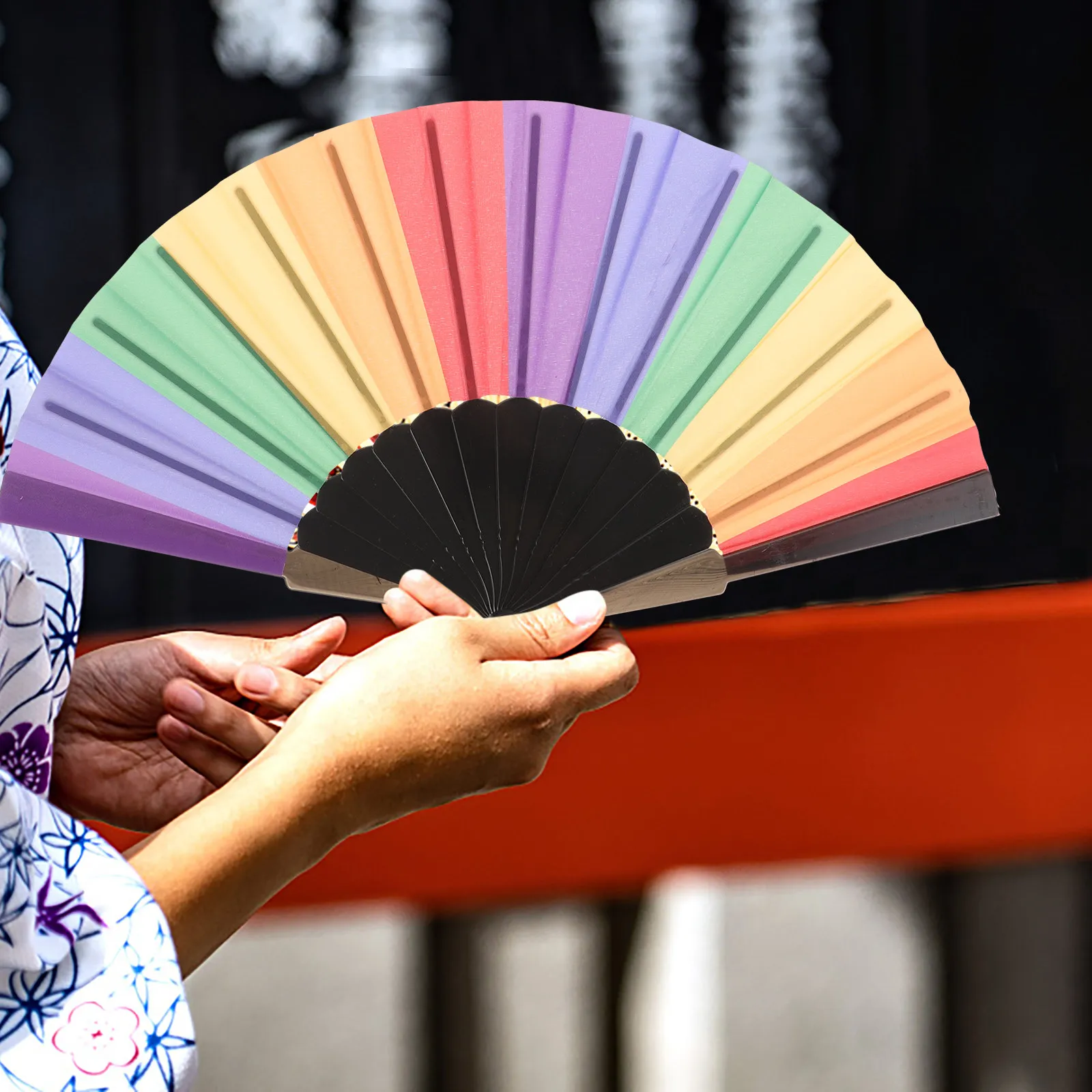

Радужный складной веер: красочный, прочный, ручной, для танцевальных выступлений, аксессуар для шоу, танцевальные складные веера