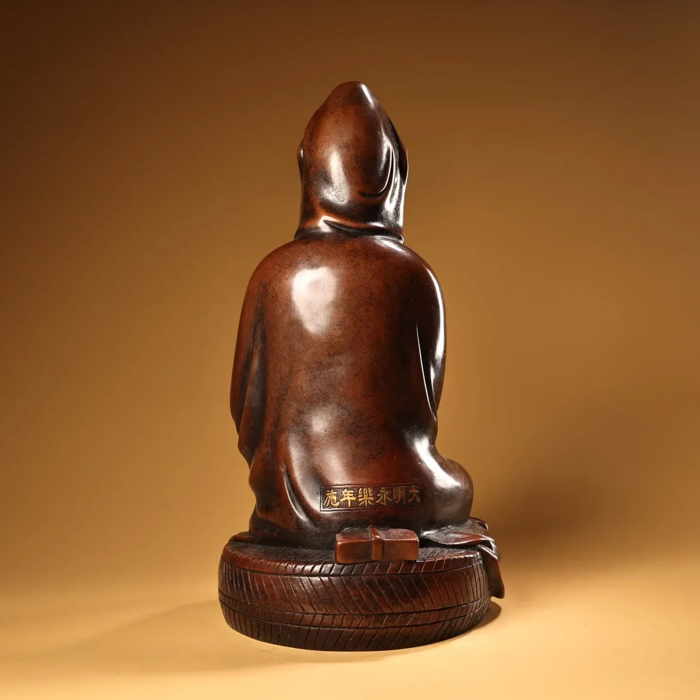 

15"Old Xizang Folk Collection Old Purple Bronze Gilded High Relief Free Avalokitesvara Guanyin Sitting Buddha Worship Hall
