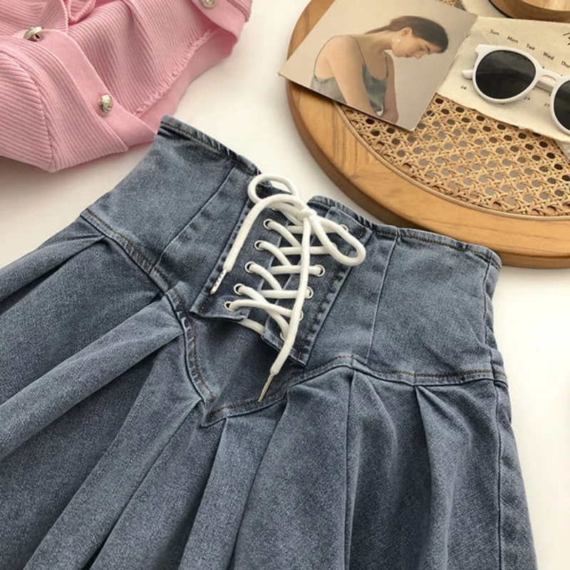 Deeptown Denim Pleated Skirt Woman Coquette Fashion Mini Skirts Vintage Y2k Sexy Slim Up High Waist Casual Retro Short Skirts